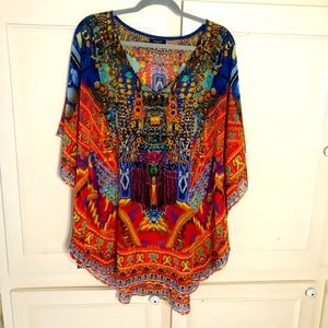 Janice Swimsuit coverup/ tunic, once size , sheer, rhinestones